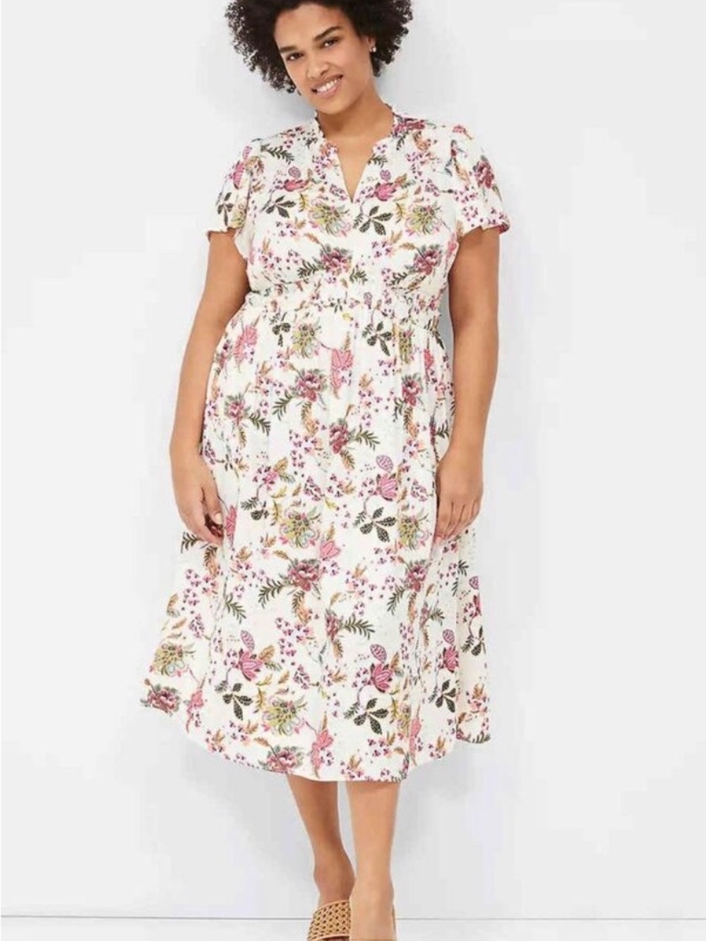 Lane Bryant Flutter Sleeve Midi Dress Size 20 V-Neck